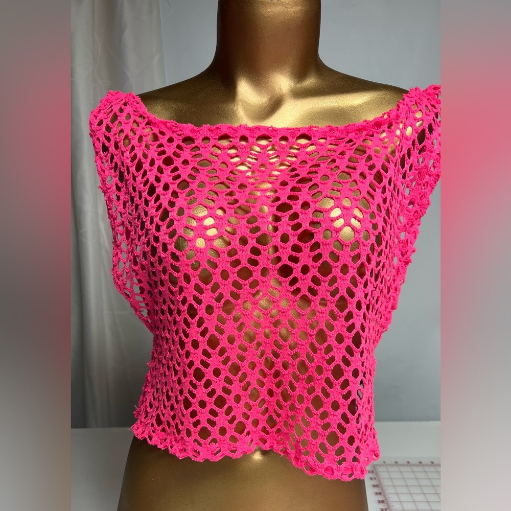 Hot pink crochet crop top